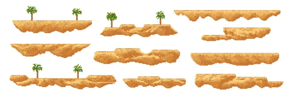8 bit arcade pixel art game palm, sand platforms Illustrazione stock
