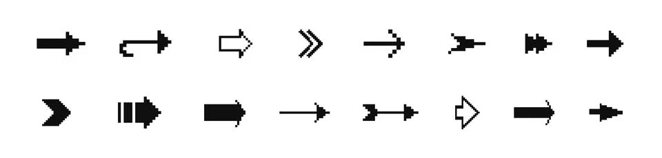 8 bit arrow icon. Pixel retro arcade game arrow Stock Illustration