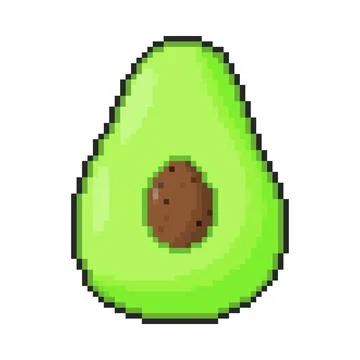 8 bit avocado icon. Pixel art object. Old school vintage game graphics. Stock Illustration