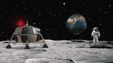 8-bit background from the surface of the moon with a view of the planet earth. Stock Footage 311025065