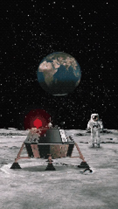 8-bit background from the surface of the moon with a view of the planet earth Stock Footage 311110763