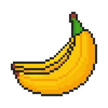 8 bit bananas icon. Pixel art object. Old school computer graphic style. Stock Illustration