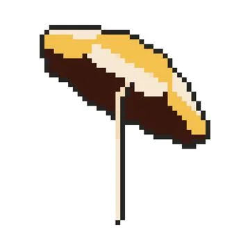 8 bit beach umbrella icon. Pixel art object. Retro 80s,90s video game graphic Illustrazione stock