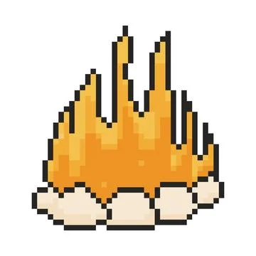 8 bit bonfire icon. Pixel art object. Old school vintage game graphics. Stock Illustration