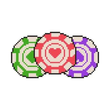 8 bit casino chips icon. Pixel art object. Retro 80s,90s video game graphics. Stock Illustration