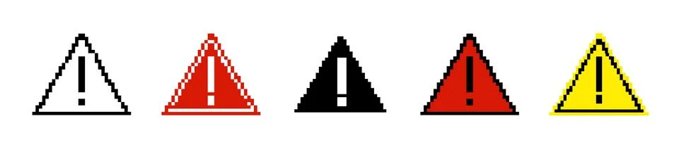 8 bit caution triangle road sign icon Stock Illustration