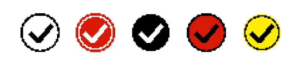 8 bit check mark in circle icon Stock Illustration