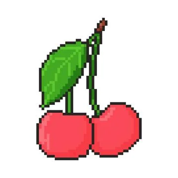 8 bit cherry icon. Pixel art object. Retro 80s,90s video game graphics. 스톡 일러스트