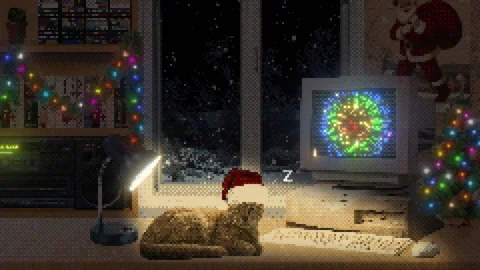 8-bit Christmas night room interior from the past Stock Footage 323360441