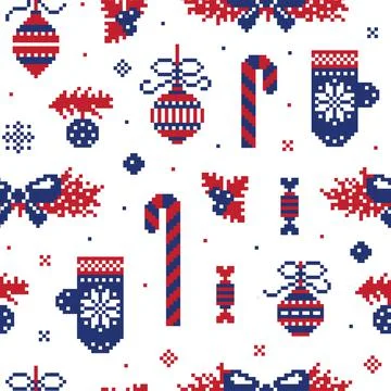 8 bit Christmas Pattern in Traditional Green Red Stock Illustration