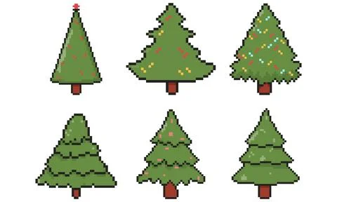 8 bit christmas tree icon set. Pixel art object. Old school computer graphi.. Stockillustratie