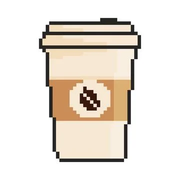 8 bit coffee cup icon. Pixel art object. Old school vintage game graphic. Stock Illustration
