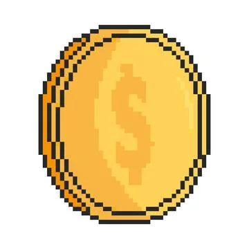 8 bit coin icon. Pixel art object. Old school vintage game graphic. Stock Illustration