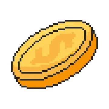 8 bit coin icon. Pixel art object. Retro 80s,90s video game graphics. Stock Illustration
