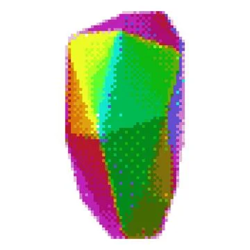 8-bit crystal icon with multicolored facets and a glow effect. Stock Illustration