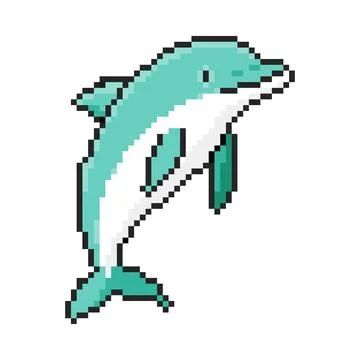 8 bit dolphin icon. Pixel art object. Old school vintage game graphics. 스톡 일러스트