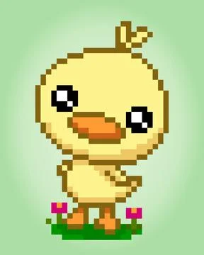8 bit duck pixels. Animal game assets in vector illustrations. Stock Illustration