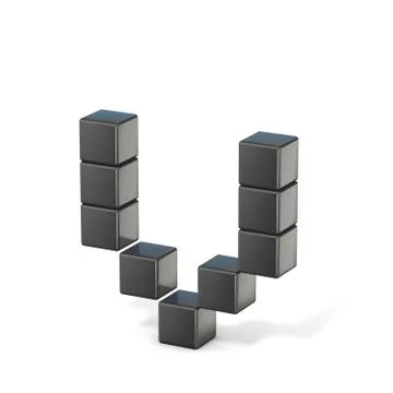 8 bit font. Lowercase letter V. 3D 스톡 일러스트