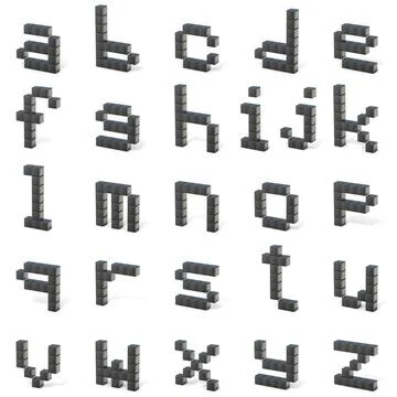 8 bit font. Lowercase letters ALL. 3D 8 bit font. Lowercase letters ALL. 3... Stock Photos