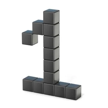 8 bit font. Number 1. 3D 스톡 일러스트