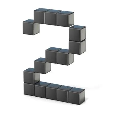 8 bit font. Number 2. 3D 스톡 일러스트