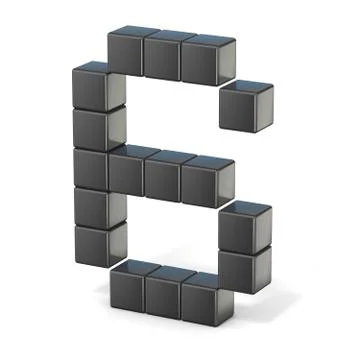 8 bit font. Number 6. 3D 스톡 일러스트
