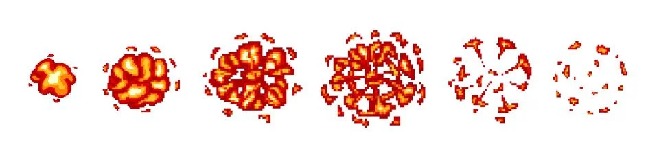 8 bit game pixel explosion animation. Retro game explosion Stock Illustration
