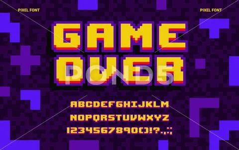 8-bit game pixel font, computer geometric typeface: Graphic #269018545