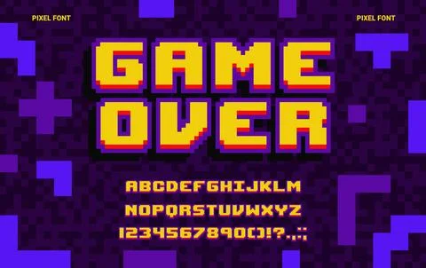 8-bit game pixel font, computer geometric typeface 스톡 일러스트