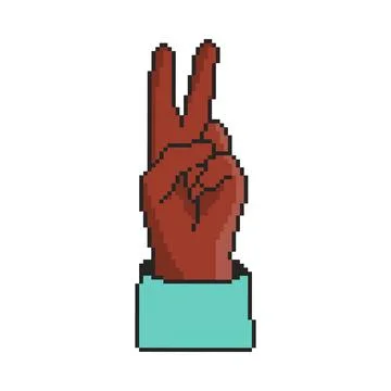 8 bit hand gesture icon. Pixel art object. Old school vintage game graphics. 스톡 일러스트