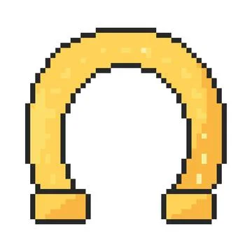 8 bit horseshoe icon. Pixel art object. Old school vintage game graphics. Illustrazione stock