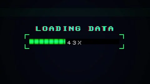 8 bit loading progress bar screen with green pixel text for retro gaming co.. Stock Footage 345372255