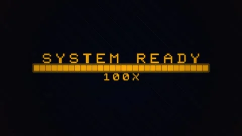 8 bit loading screen animation with orange pixelated progress bar and system Stock Footage 345372147