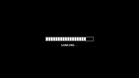 8 bit loading screen with retro pixel art progress bar on black background Stock Footage 345593207