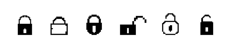 8 bit lock icon. Pixel locker retro arcade game. Stock Illustration