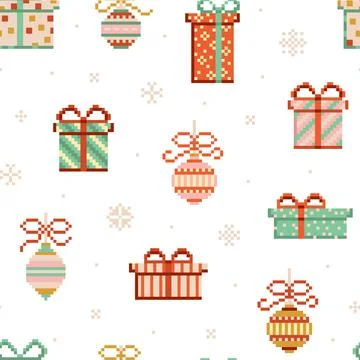8 bit Merry Christmas Pattern with Gift Boxes Stock Illustration