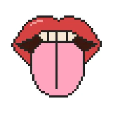 8 bit mouth icon. Pixel art object. Old school computer graphic style. Stock Illustration