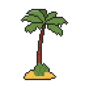8 bit palm tree icon. Pixel art object. Old school vintage game graphics. Stock Illustration