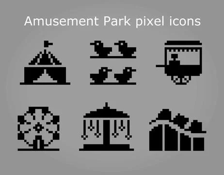 8 bit pixel the amusement icons in vector illustrations イラスト素材