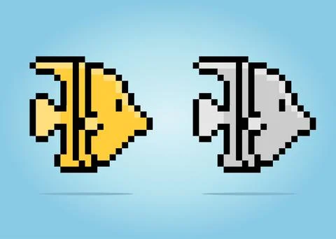 8 bit pixel angel fish. Animals for game assets in vector illustrations. Stock Illustration