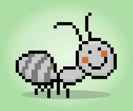 8 bit pixel ant character. Animals for game assets in vector illustrations. Stock Illustration