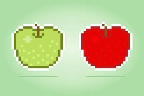 8 bit Pixel art apple. Fruit pixels for game assets in vector illustration. Illustrazione stock