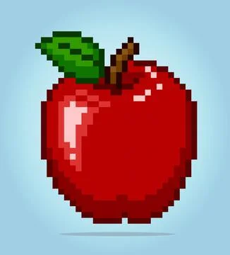 8 bit Pixel art apple. Fruit pixels for game assets in vector illustration. Stock Illustration