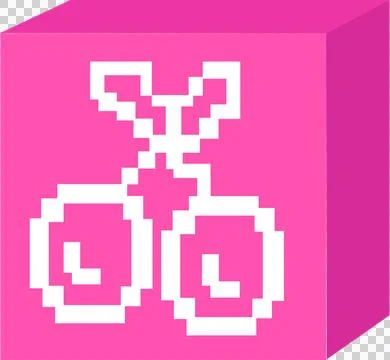 8-bit pixel art cherries symbol is being shown on pink 3D cube, with transparent 스톡 일러스트