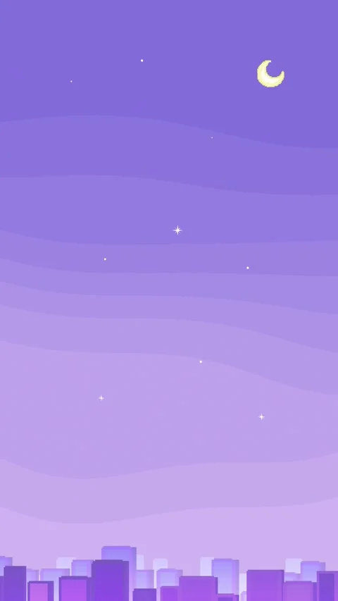 8-bit pixel art of a cityscape lit up by a purple sky Stock Footage 313510812