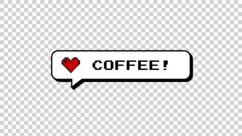8-bit pixel art comment balloon with Coffee text and heart icon. Stock Illustration