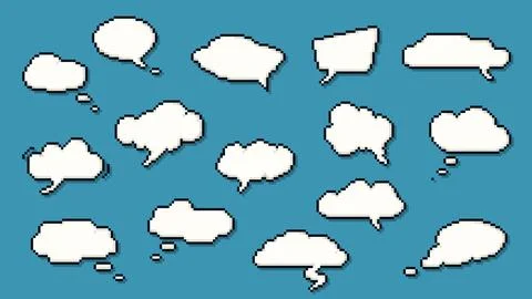 8 bit pixel art dialogue box and speech bubbles Illustration