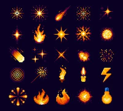 8 bit pixel art fire blast and flames of explosion Stock Illustration