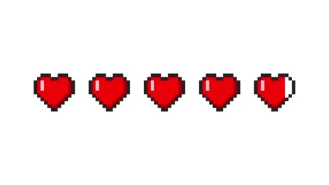 8-bit pixel art five red hearts icon hp Stock Footage 326848884