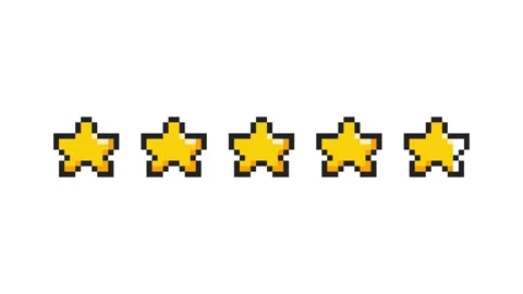 8-bit pixel art five yellow stars for rating Stock Footage 326848887